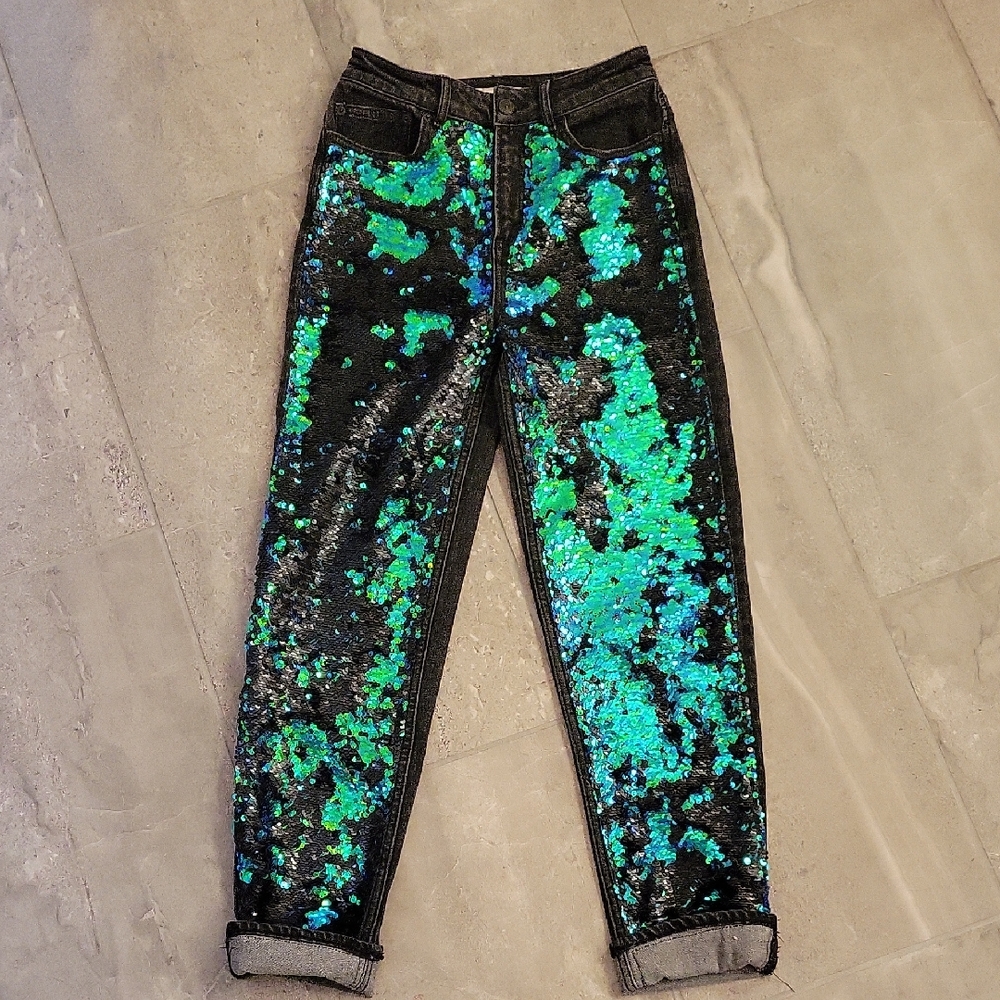 H&M Sequin Straight Leg Jeans